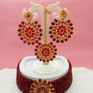 Alloy Gold-plated Maroon Jewel Set